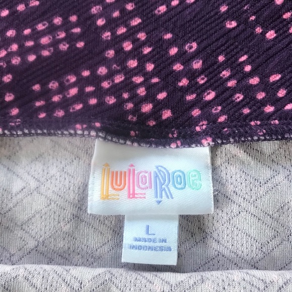 Lularoe Cassie purple skirt with pink polka dots - Picture 2 of 5